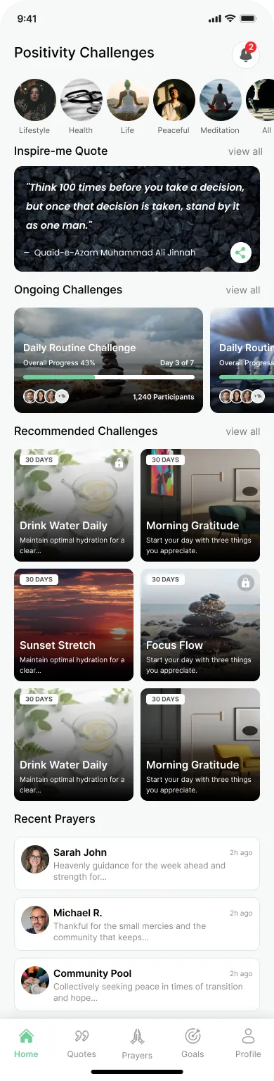 Task-based challenge list in Positive Vibes